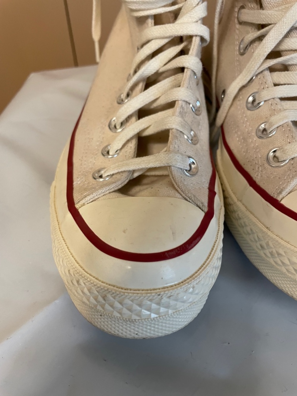 Converse High Top Sneakers - Off-White with Red & Black Trim - Picture 12 of 13